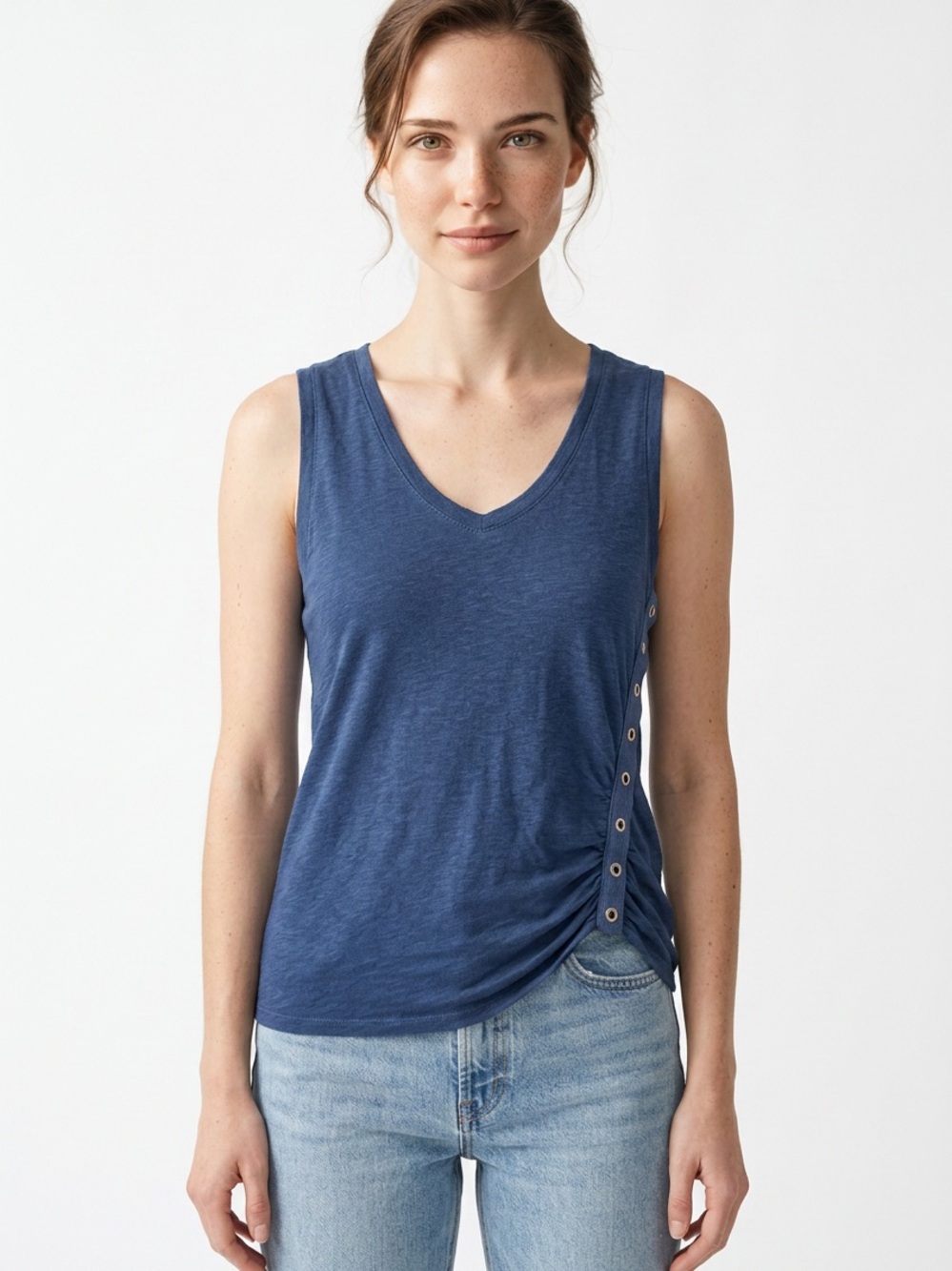 MICHAEL STARS | Sleeveless Blue V-Neck Side-Grommet Tank Top Women’s One Size